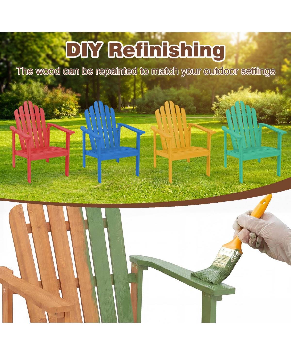 Gymax Stackable Adirondack Chair Acacia Wood Outdoor Chair With Slatted Backrest and Seat