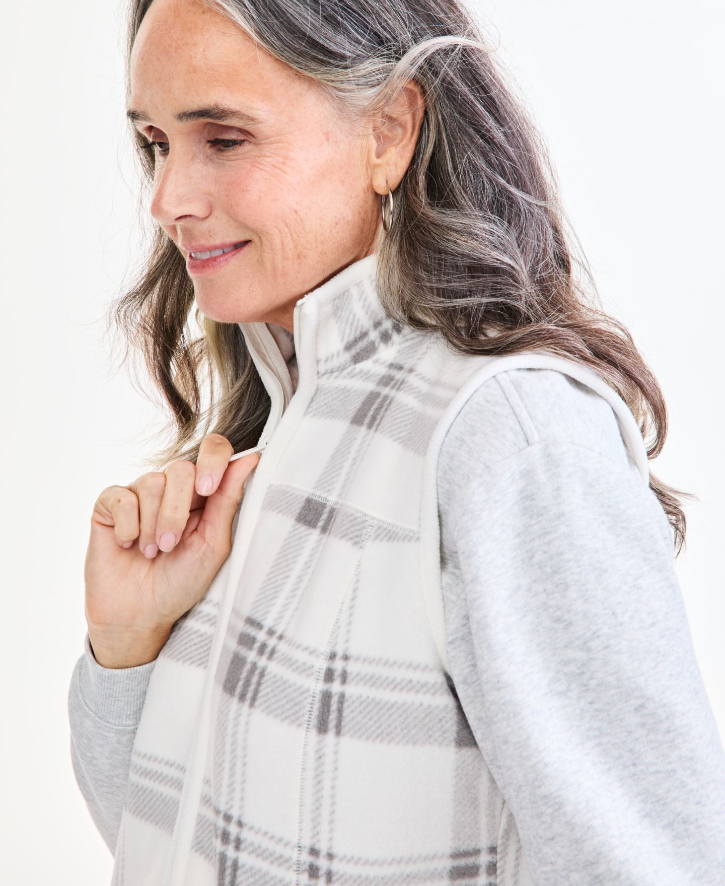 Женский жилет Style & Co Petite Fleece Plaid Mock Neck Zip-Front, цвет: Ванильный — фото 4