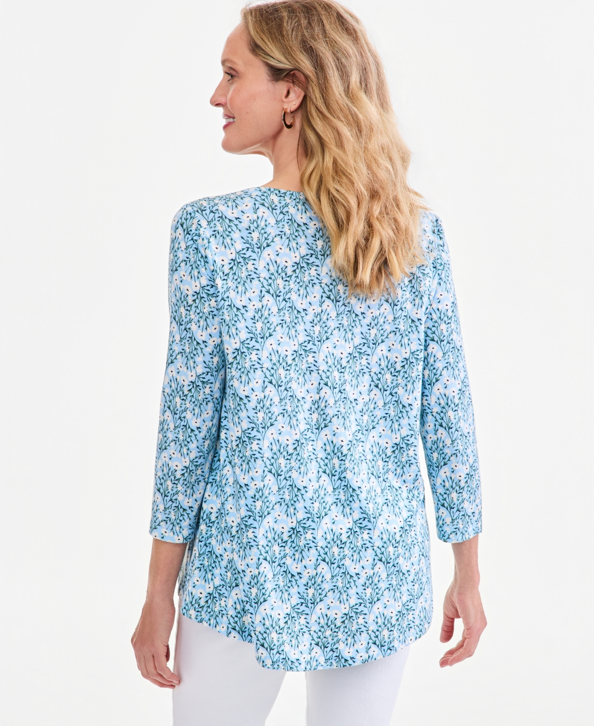 Style & Co Women's Patterson Flora Floral 3/4 Sleeve Pintuck Blouse, Macy's Exclusive