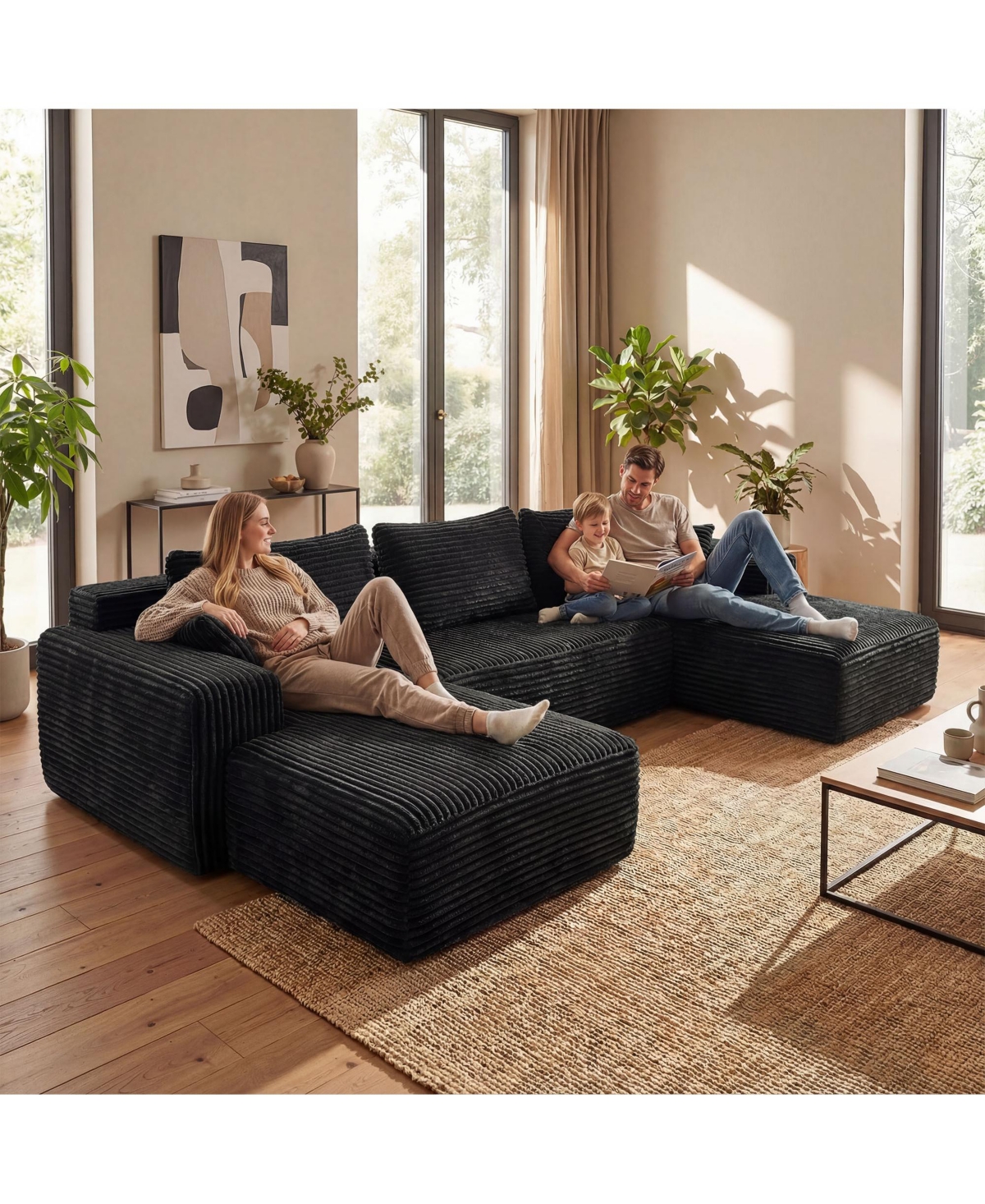 Homsee 3-Piece U-Shaped Sectional Sofa Set With Pillows