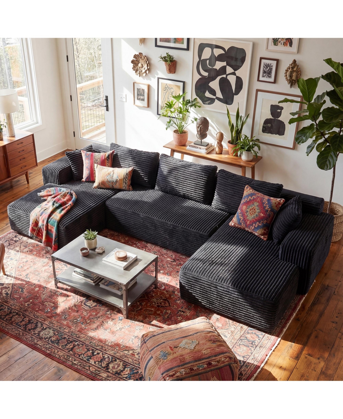 Homsee 3-Piece U-Shaped Sectional Sofa Set With Pillows