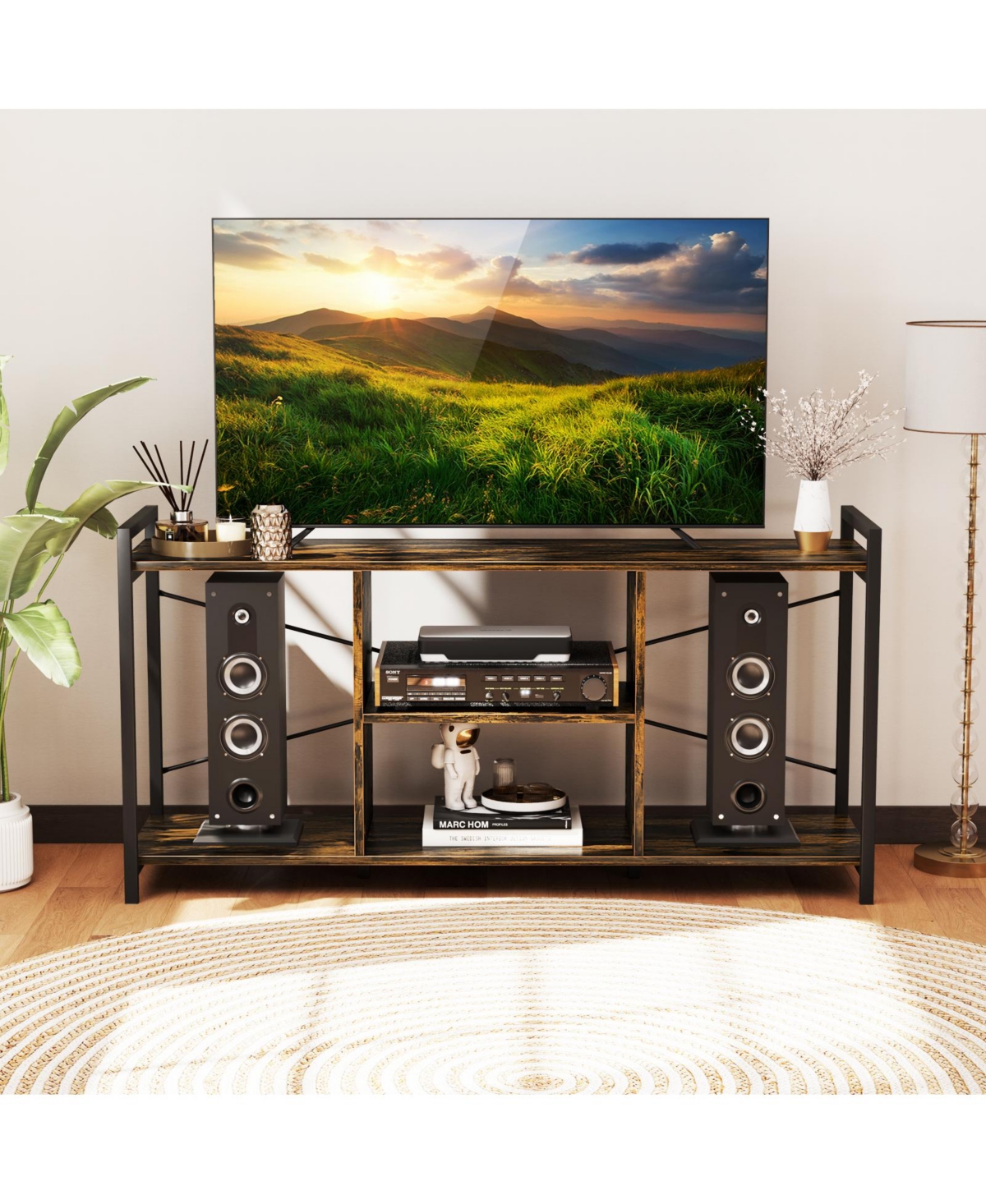 Slickblue 55 Inch Tv Stand Industrial Media Console Entertainment Center Cabinet