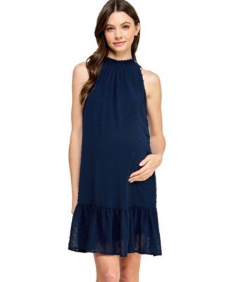 Women's Swiss Dot Mock Neck Dress with Ruffle Hem
