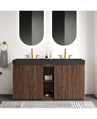 60 Inch Double Sink Bathroom Vanity with Quartz Top, Soft Close Fluted Doors, Adjustable Shelves, Ample Storage, Modern Design