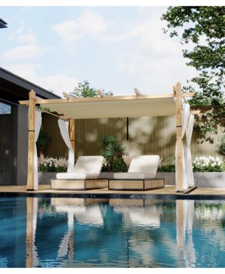 10' x 10' Outdoor Pergola Retractable Waterproof Canopy and Mesh Screens, Powder-Coated Aluminum Frame