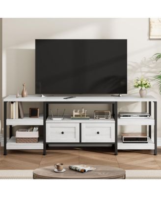 Industrial TV Stand with Metal Frame, 2 Fabric Drawers and Open Storage Shelves, Modern Living Room Entertainment Center, Fits TV's