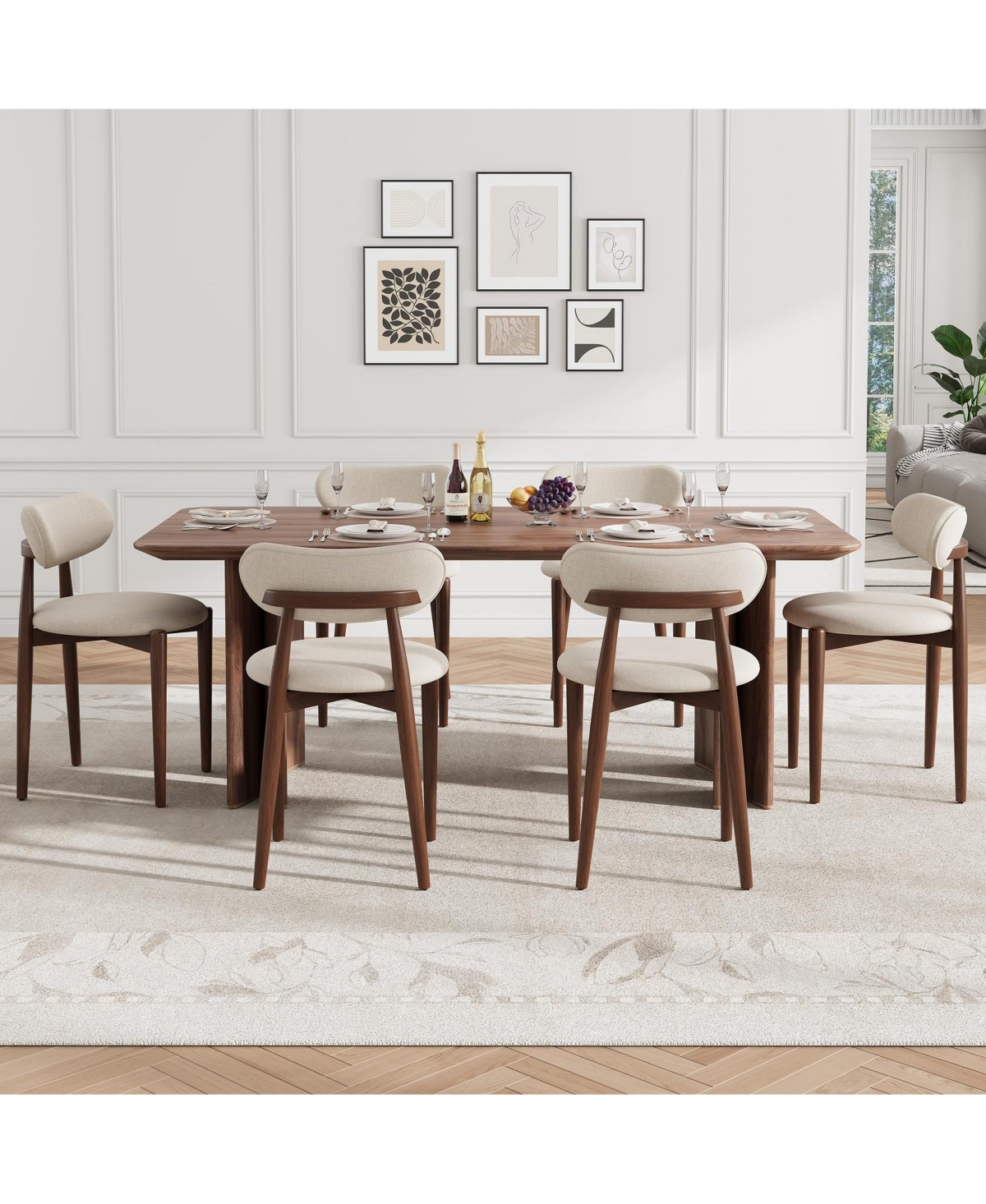 homfan Set of 2 Dining Chairs, Fabric Upholstered Farmhouse Chairs with Wood Legs for Room or Kitchen