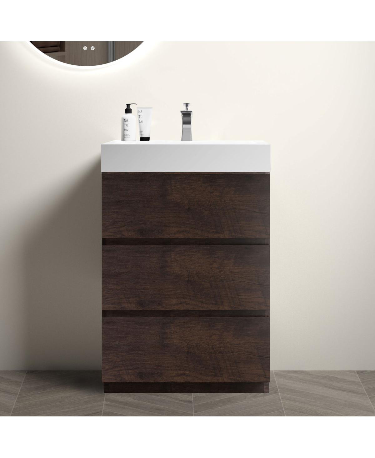 Sillysis Modern Bathroom Vanity with Stone Sink, Pre-assembled Soft Close 3 Drawers