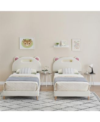 Twin Bed Frame with LED Lights, Upholstered Platform Bed with Headboard and Wooden Slats Support, Noise Free, No Box Spring Needed 2 Pack