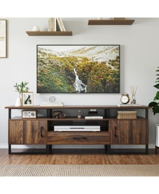 Mid Century Modern TV Stand for 75 Inch TV, Entertainment Center, Storage and Drawer, Industrial Media Console for Living Room