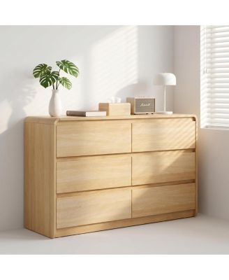Modern 6-Drawer Wood Dresser with Concealed Handles and Rounded Corners