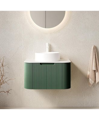 Wall-Mounted Bathroom Vanity with Ceramic Sink, Sintered Stone Top, Soft Close Drawer, Pre-Assembled Stripe Cabinet