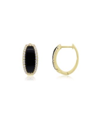 Onyx CZ Oval Hoop Earrings 14K Gold-Plated Sterling Silver