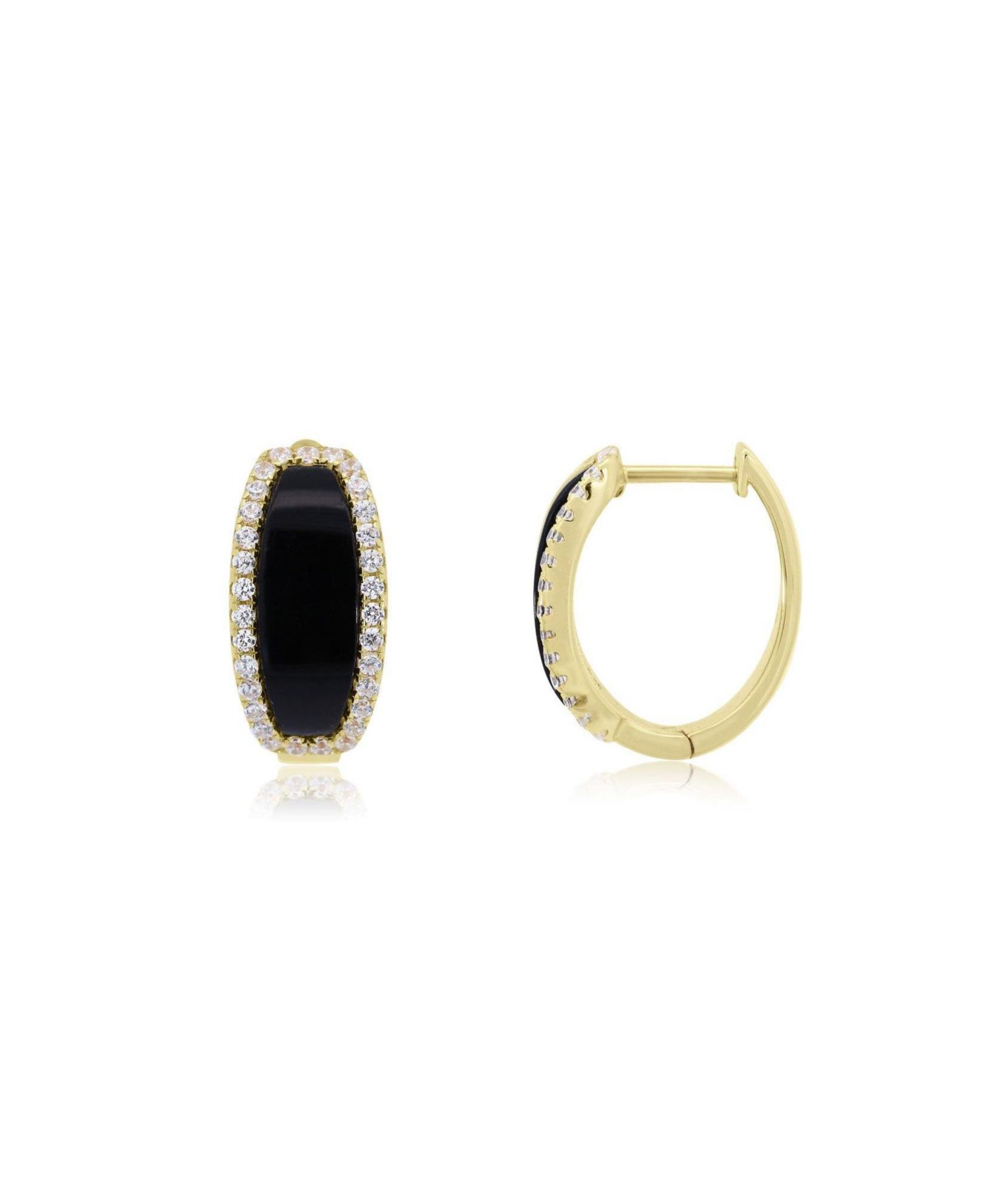 Onyx CZ Oval Hoop Earrings 14K Gold-Plated Sterling Silver