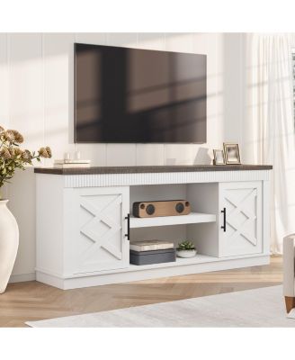 Farmhouse TV Stand, 65inch  Console Table for 65-70 Inch TVs, Fluted Design, 2 Doors and Open Shelves, Versatile Media Table for Living Room