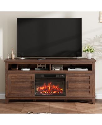 Farmhouse Fireplace TV Stand, 63" Electric Fireplace Entertainment Center with Cabinet Doors, Ample Storage, Ideal for Living Room