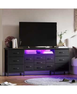 13 Drawer TV Stand Dresser with RGB LED Lights and Charging Station, Long Fabric Dresser for 80 Inch TV, Large Storage and Anti-Tipping Design