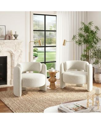 Chenille Barrel Accent Chairs Set of 2, Modern Mid-Century Upholstered Armchairs with Open Back, Large Seating for Living Room, Apartment
