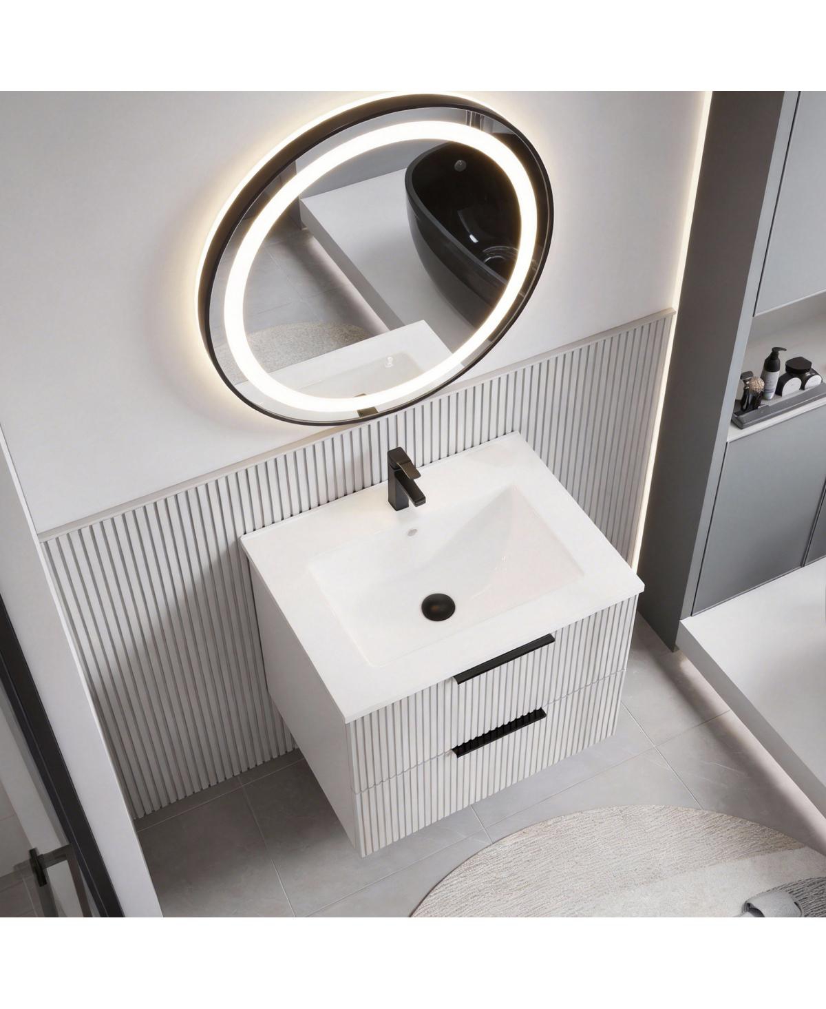Sillysis Wall Mounted Bathroom Vanity with Ribbed Drawers, U-Shaped Organizer