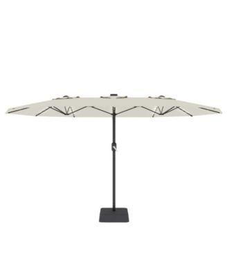 Rectangular Outdoor Umbrella With Base, LED Lights, Easy Crank, Windproof And UV Protected For Gardens, Patios