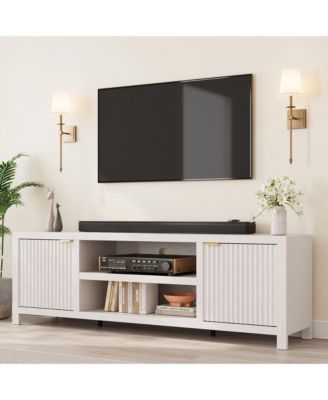 Fluted TV Stand for 75 inch, 70" Wide Entertainment Center with Adjustable Shelves, Modern TV and Media Cabinet 2-Tier Storage