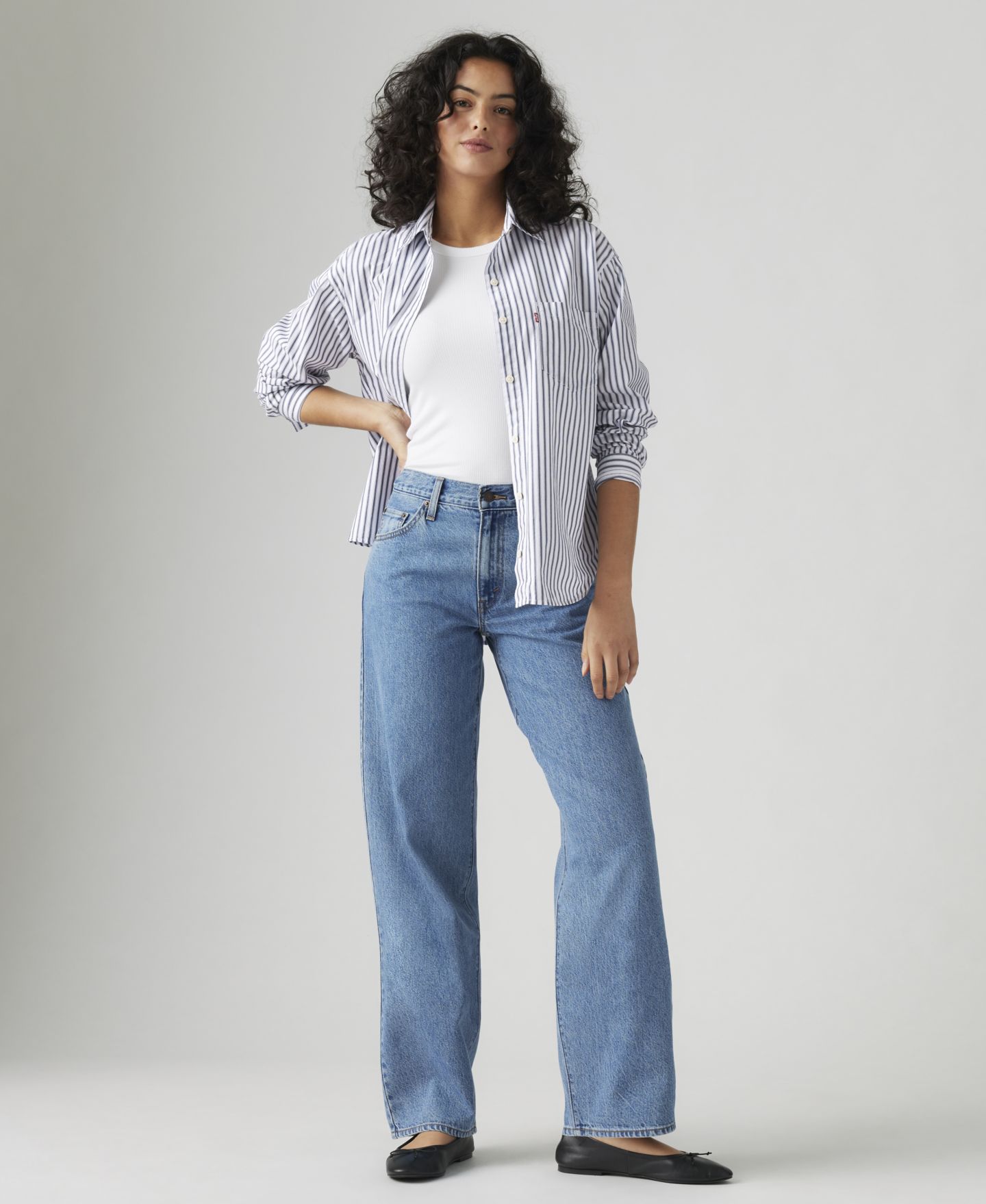 Женские джинсы Levi's Premium Mid-Rise Baggy Dad, цвет: Серо-бежевый — фото 3
