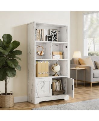 Modern Farmhouse LED Bookshelf, 3-Tier Storage Cabinet with Dimmable Light, High-Density MDF Anti-Tip Easy-Assembly Home Display Shelf