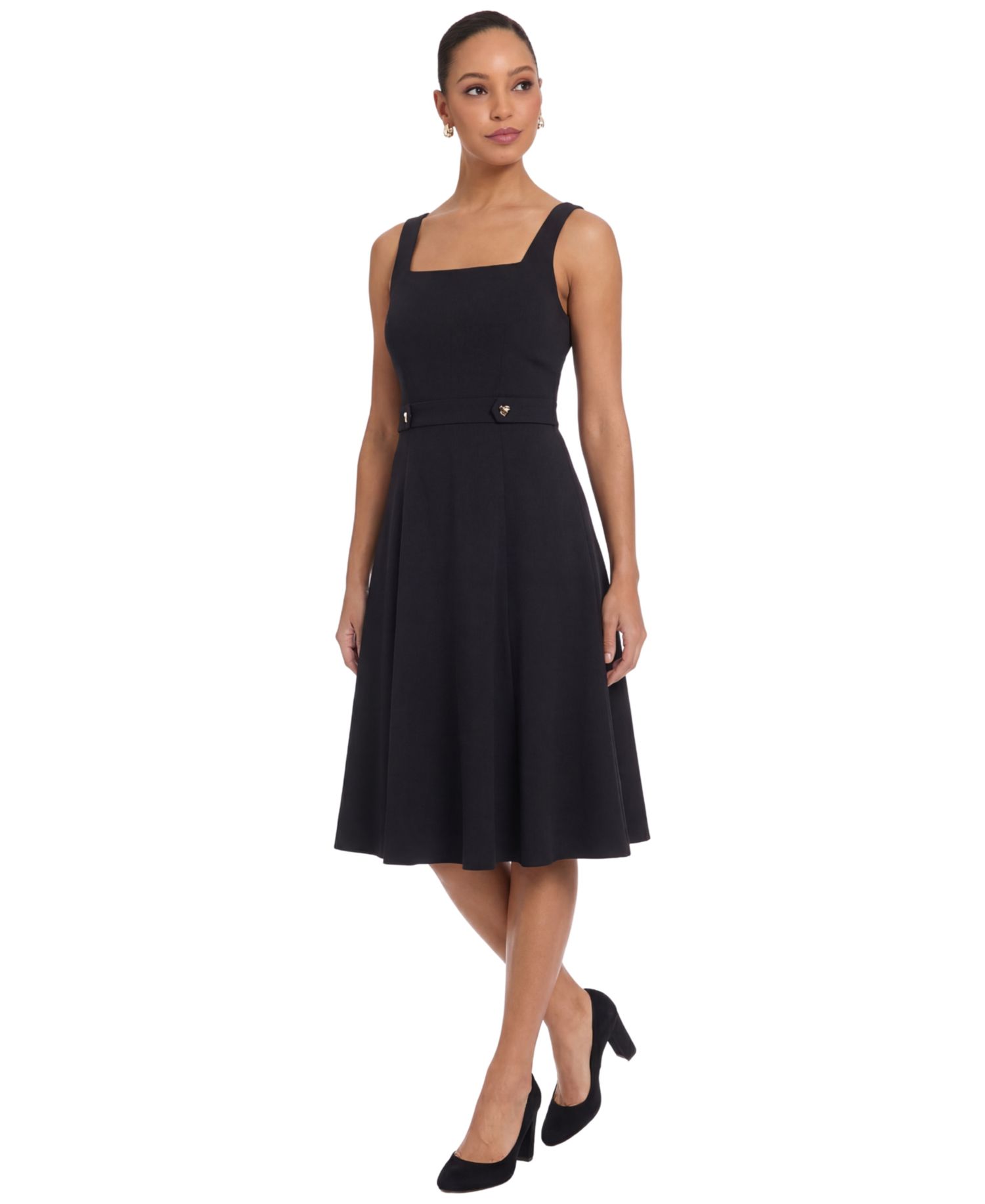 Women's Square Neck Sleeveless Fit and Flare Dress