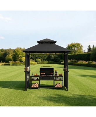 BBQ Grill Gazebo with Double Roof and Eaves, Metal Frame and Canopy for Outdoor Cooking, for Patio, Backyard, Deck