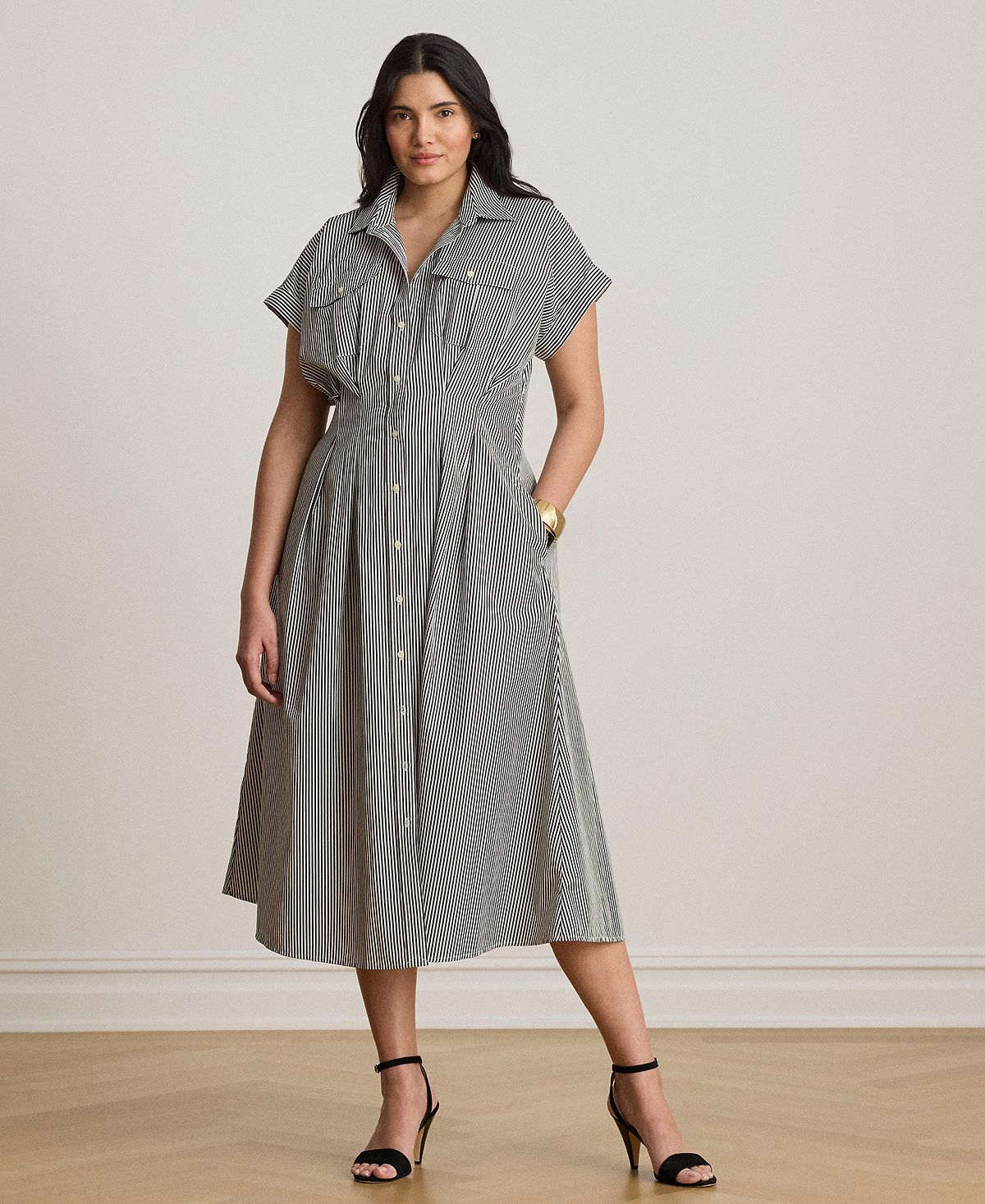 Lauren Ralph Lauren Women's Striped Pleated Broadcloth Shirt Dress view 2 — MAYCSS fashion products