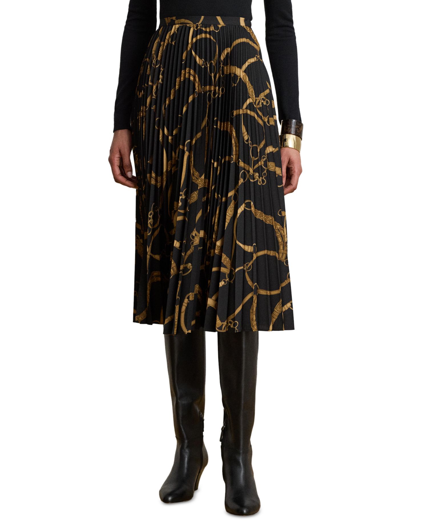 Women's Belting Print Pleated Skirt