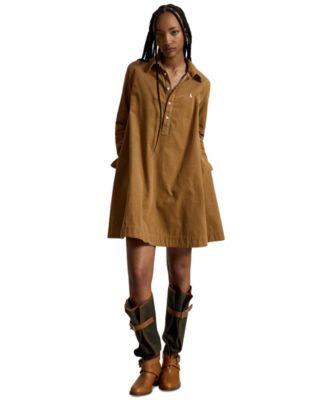 Women's Corduroy Pleated Shirt Dress