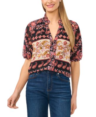 Women's Ruffle Neck Split Neck Blouse