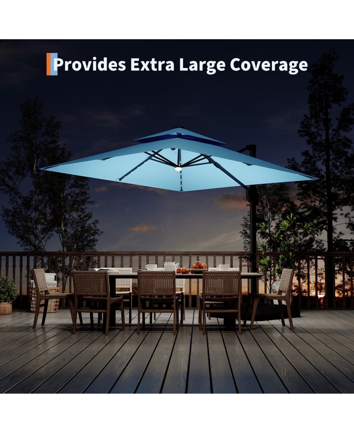 homfan 10Feet Cantilever Patio Umbrella With Solar Led Lights, 360degree(s) Rotation, Crank And Tilt, Uv Protection