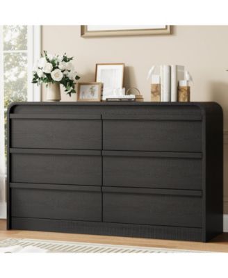 Modern Arched 6 Drawer Dining Table Dresser, Sleek Wooden Chest, Curved Profile, Large Storage Cabinet for Dining Room, Bedroom, Entryway