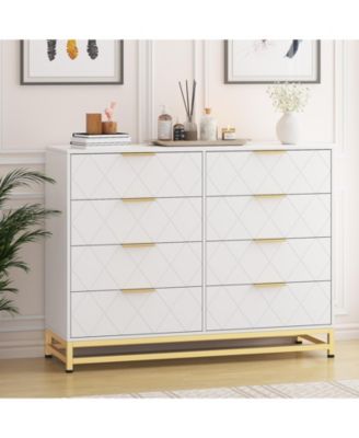 8-Drawer Wooden Dresser with Metal Handles, Modern Bedroom Dresser with Deep Drawers, Wood Chest, Anti-Tip Safety for Bedroom, Hallway