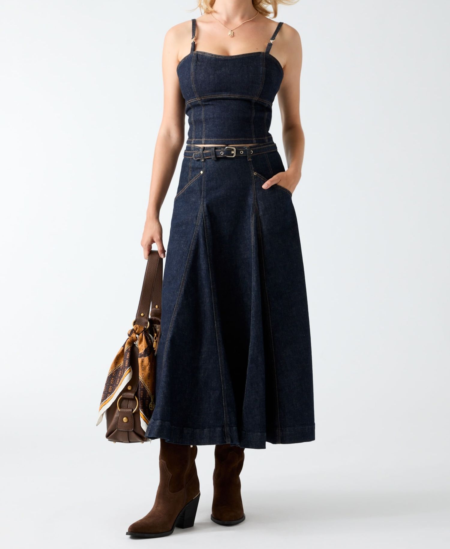 Women's Zelda Denim Cropped Bustier Top