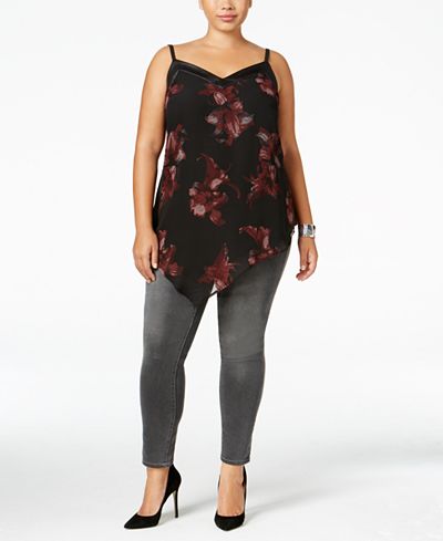 mblm by Tess Holliday Trendy Plus Size Asymmetrical Tank Top & Skinny Jeans