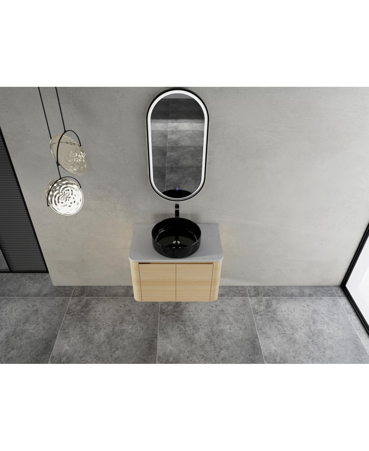 Sillysis Inch Wall Mounted Modern Bathroom Vanity with Plywood Cabinet, Stone Countertop