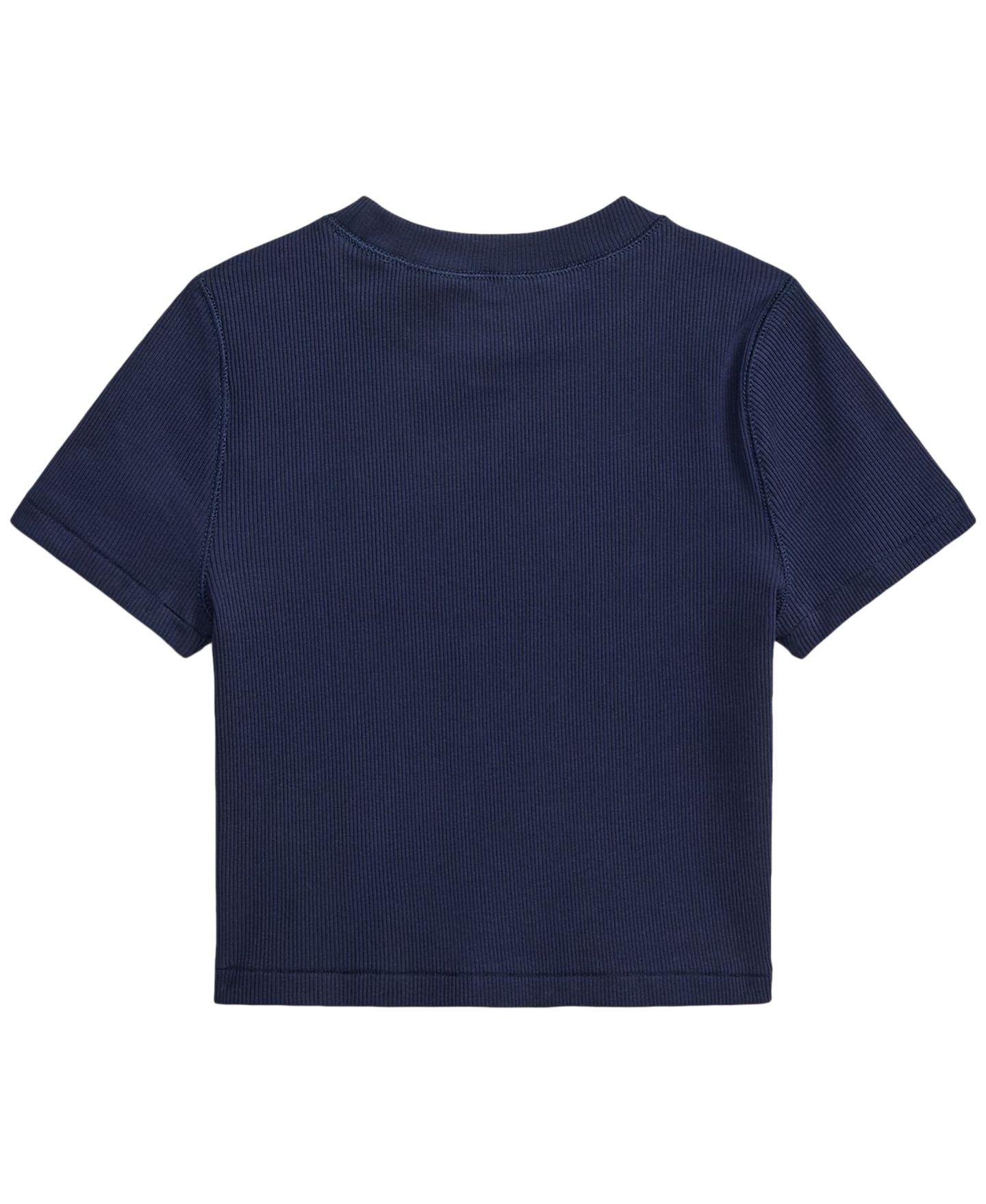 Футболка Polo Ralph Lauren Ribbed Boxy для девочек, цвет: Тёмно-синий — фото 5