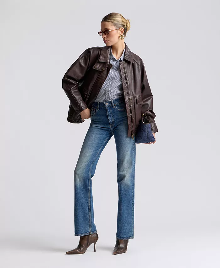 Women's Leather Bomber Coat - thumbnail 3