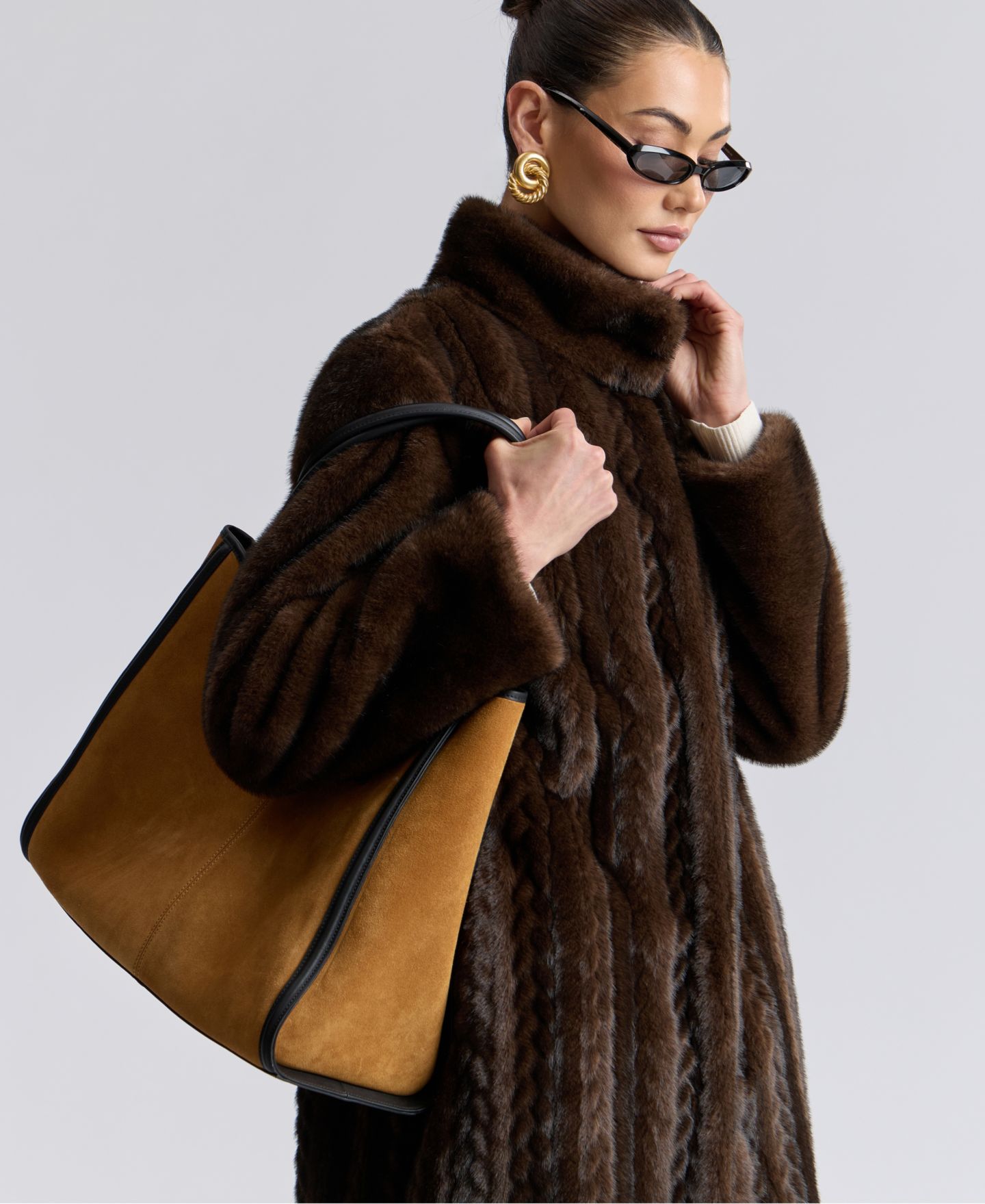 Женское пальто Avec Les Filles Maxi Braided Faux Fur, цвет: Чёрный — фото 3