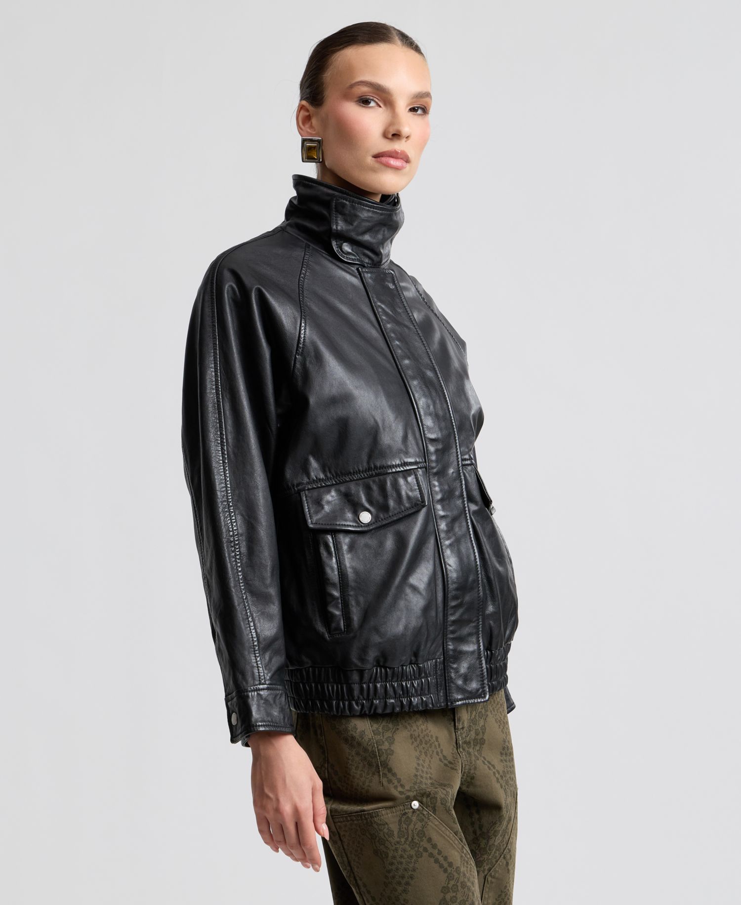 Women's Leather Bomber Coat