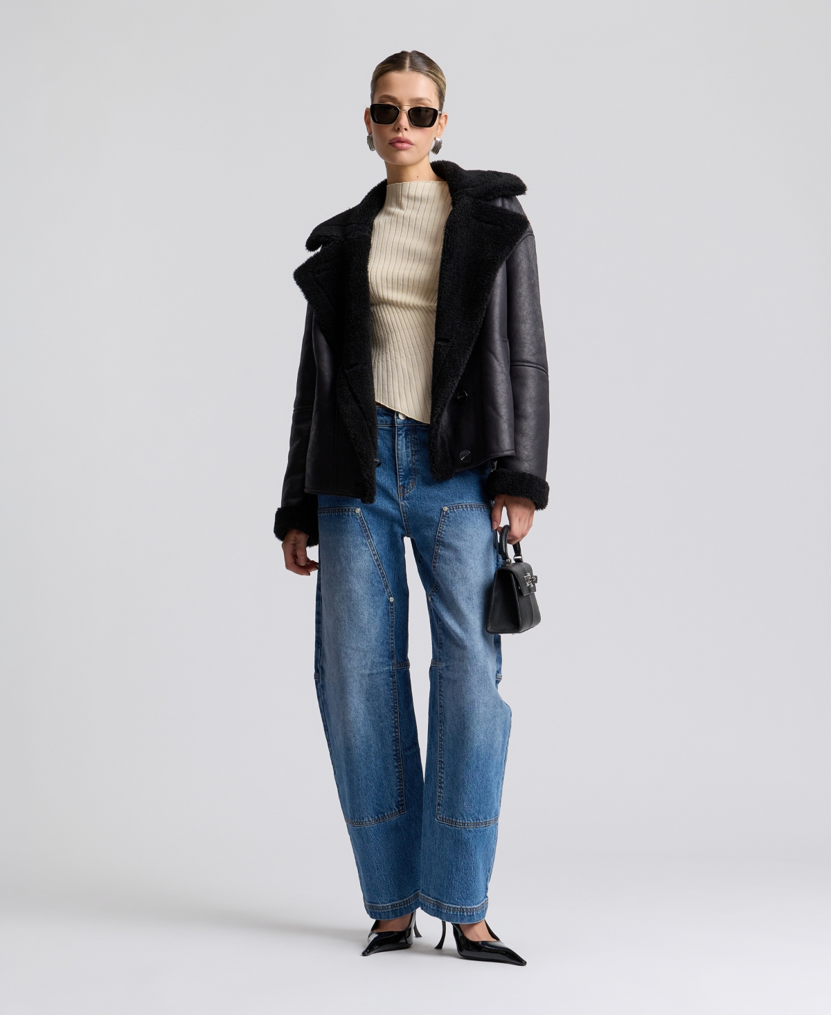 Avec Les Filles Women's Collared Faux Shearling Coat