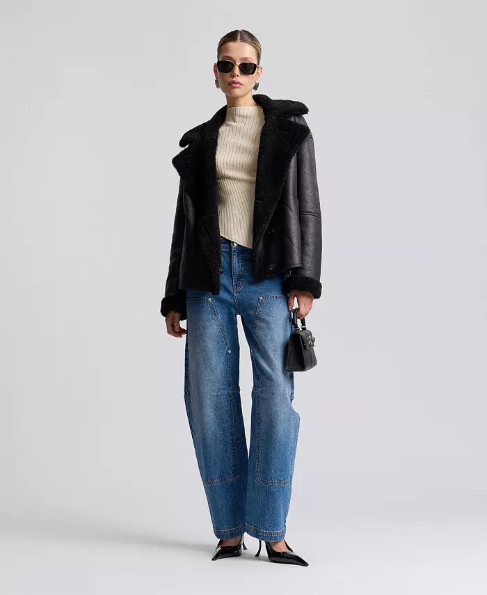 Women's Collared Faux Shearling Coat - thumbnail 10