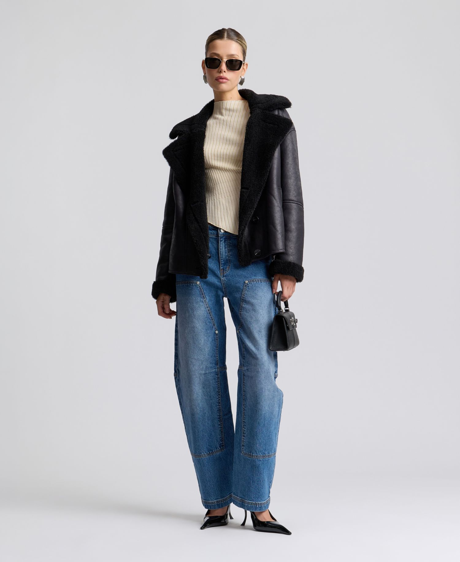 Women's Collared Faux Shearling Coat