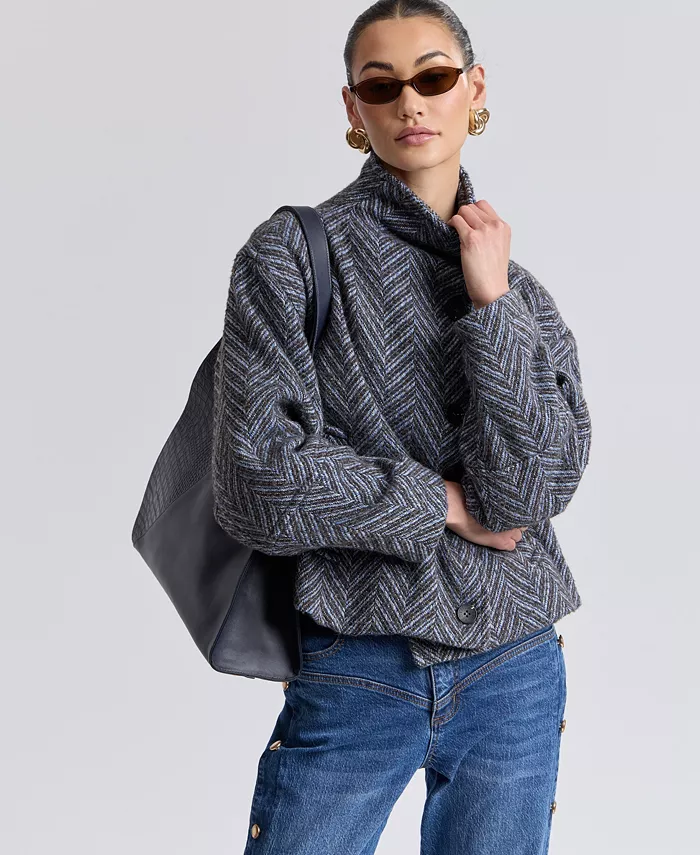 Women's Short Funnel Neck Wool Coat - thumbnail 7
