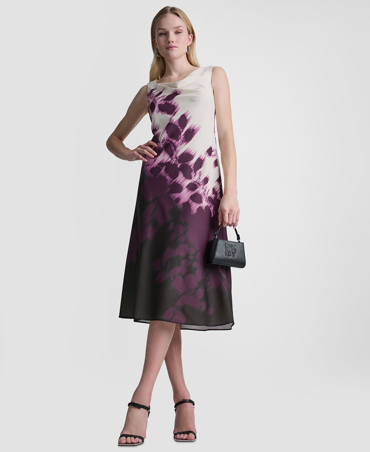 DKNY Women's Printed Sleeveless Cowl Neck Midi Dress view 1 — MAYCSS fashion products