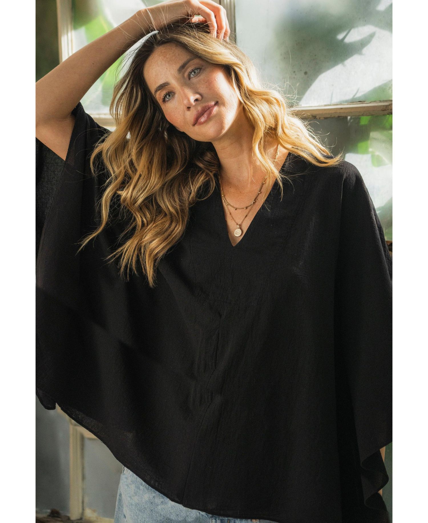 Women's Ocean+Main Butterfly Sleeve Cotton Caftan Top