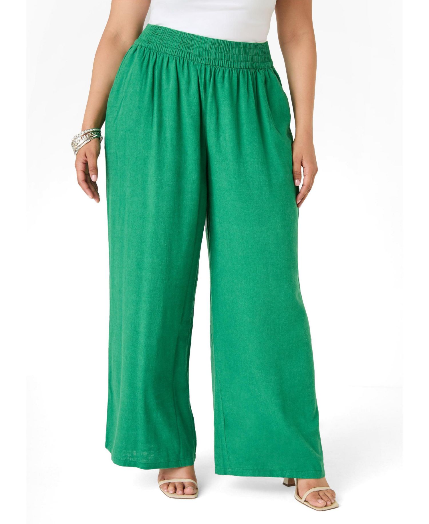 Women's Plus Size Linen Blend Pull On Pants